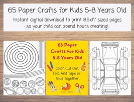 65 Paper Crafts for Kids 5-8 Years Old: Color, Cut out, Fold/Tape or Glue Togeth - £3.19 GBP