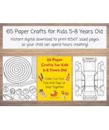 65 Paper Crafts for Kids 5-8 Years Old: Color, Cut out, Fold/Tape or Glu... - $4.00