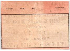 AC / Dc Ticket Stub Octobre 29 1983 Austin Texas - $43.55