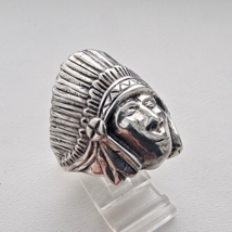 NATIVE AMERICAN LARGE VINTAGE 925 STERLING SILVER CHIEF HEAD RING SIZE 1... - $1,245.33 MXN