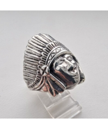 NATIVE AMERICAN LARGE VINTAGE 925 STERLING SILVER CHIEF HEAD RING SIZE 1... - €59,05 EUR