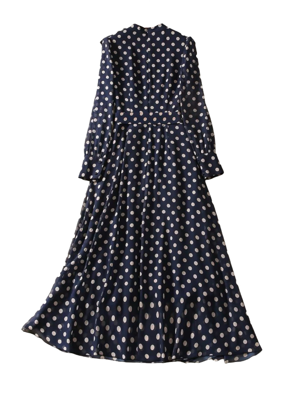Celeb Style Naomi Watts Inspired Navy/White Polka Dot High-Neck Ruffled Dress Item image 3
