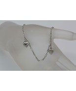 14K White Gold Triple Puffy Heart Rectangle Link Anklet 10&quot; Adjustable 3... - $350.88 CAD