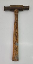 VTG Brass Double Round Face Hammer Hand Tool Wood Handle Rare Old Antique - £23.19 GBP