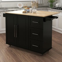 Kitchen Island with Spice Rack, Towel Rack and Extensible Solid Wood Table - £231.57 GBP