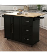 Kitchen Island with Spice Rack, Towel Rack and Extensible Solid Wood Table - £231.04 GBP