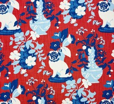 Robert Allen Manor Born Cherry Red Pug Dog Floral Exclusive Fabric By Yard 54&quot;W - £28.31 GBP