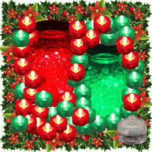 24 RED &amp; 24 GREEN Christmas Lights Holiday Submersible LED Tea Light Dec... - £40.90 GBP
