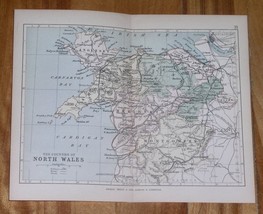 1882 Antique Map Of North Wales Montgomery Merioneth Denbigh Carnarvon Anglesey - £22.40 GBP