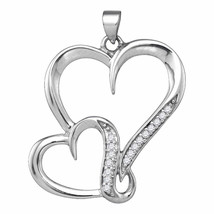 Sterling Silver Round Diamond Double Heart Fashion Pendant 1/10 Ctw - £99.79 GBP