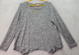 Juicy Couture Blouse Top Women Size Medium Gray Polyester Long Sleeve Round Neck - £12.38 GBP