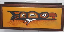 Raven Bird  Fused Art Glass Wood Treasure Box Jewelry Tea Bags Ecuador - £35.58 GBP