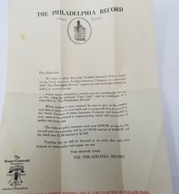 The Philadelphia Record Subscription Life Insurance Letter 1926 - $15.15