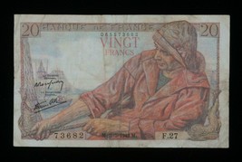 1942 France 20 Franc Note // Pecheur (Fisherman) // About Very Fine (aVF) P#100a - £50.60 GBP