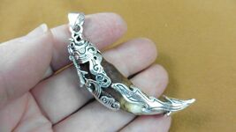 AK-TOOTH-93) 2-1/2" Fossil 1000 yrs old Wolf tooth silver filigree flame... - $58.99