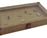 JEWELRY 72 RINGS BOX CASE Burlap Dark Beige Metal Clasp Jewelry Display ... - $49.95