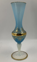 Vintage Kristallglas Vase Powder Blue Cut To Clear 9.75&quot; West Germany Gold Rim - £31.64 GBP