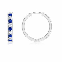 Natural Blue Sapphire Hoops Earrings with Diamond in 14K Gold (Grade-AAAA , 2MM) - £1,161.68 GBP