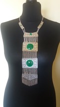 Long Silver Plated Rectangular Chain Chrysolite Statement Necklace - £42.42 GBP