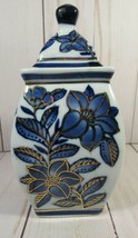 Blue &amp; White Ginger Jar Asian Flowers w/Gold  Accents Porcelain 6&quot; x 3 1... - $20.77