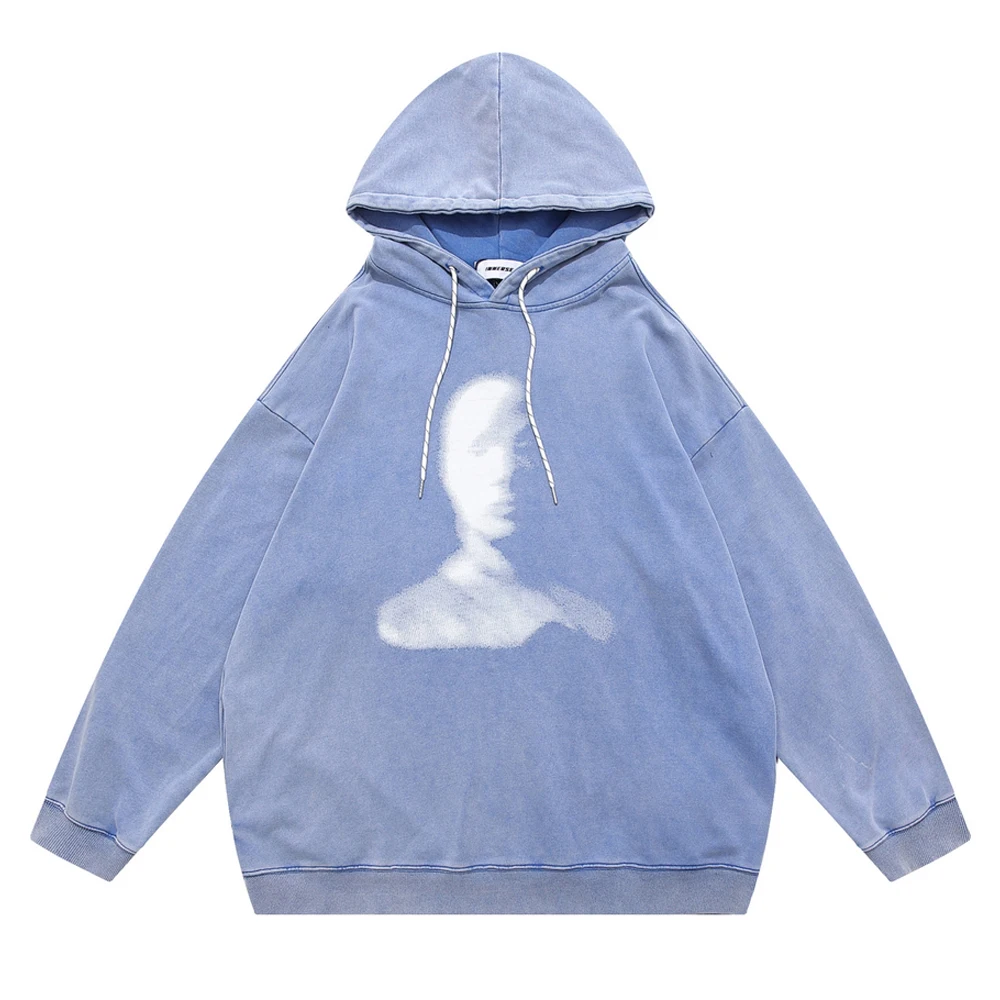 Men Hoodie Sweatshirt Portrait Phantom Hoodie Streetwear Hip Hop  Washed Hoodie  - £260.86 GBP