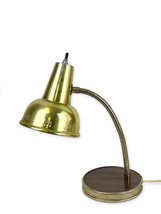 Vintage Flexible Goose Neck Gold Brass Tone Desk Table Lamp Dark Faux Wood base - £59.20 GBP