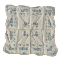 Vintage Blue Flowers LadiesWhite Floral Print Hankie Handkerchief  Hanky READ - $9.94