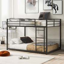 Full over Full Metal Bunk Bed, Low Bunk Bed with Ladder, Black(Old SKU:MF197034A - £230.80 GBP