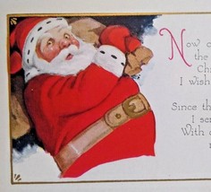 Santa Claus Christmas Postcard Jolly Ole Saint Nick Holds Toys Vintage Unused - £7.91 GBP