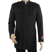 Men Apollo King Banded Collarless suit Mandarin Military Style 5button K1 Black image 2