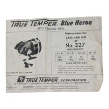 True Temper Blue Heron No 327 Spin Casting Reel Vintage Manual &amp; Diagram - £7.55 GBP