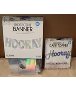 Hooray Iridescent Banner 6&#39; With 11&quot; Letters &amp; Cake Topper 6&quot; x 2 1/2&quot; N... - $10.49