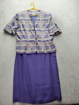 Set of 2 Adrianna Papell Button Front Top &amp; Skirt Women Size 16 Purple 100% Silk - £42.49 GBP