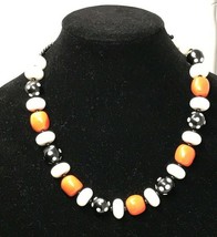 21&quot; Round Beads Necklace Orange Black White Handmade Retail $98 - $49.45