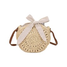 Round Straw Bag Vintage Handmade Woven Shoulder Bag Raffia Circle Rattan Bags Bo - £22.02 GBP