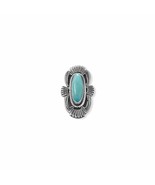 14K White Gold Finish Oval Green Native American Campitos Unisex Turquoise Ring