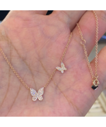 Lab Grown 1.00 Round Diamond Double Butterfly Shape Necklace 14K Yellow ... - $1,991.35