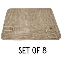 8 Vtg Brown Placemats Woven Natural Rattan Pockets Boho Buttons 19&quot; - £45.26 GBP