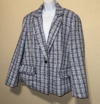 Anne Klein Light Blue Tweed Jacket Blazer One Button Size XL NEW - $147.51