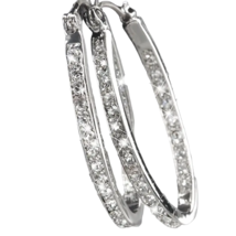 Silvery Hoop Earrings With Clear Rhinestones - New - £11.98 GBP