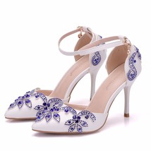 Lady Wedding Shoes Blue Diamonds Bridal Pointed Toe Thin Women Sandals High Heel - £58.76 GBP