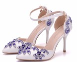 Y wedding shoes blue diamonds bridal pointed toe thin women sandals high heels 9cm thumb155 crop