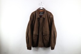 Vtg 90s Streetwear Mens XLT Distressed Suede Leather Bomber Flight Jacket Brown - £109.02 GBP
