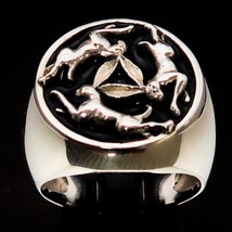 Sterling silver ring Three Hares in Circle The Tinners Rabbits ancient Celtic sy - £68.15 GBP