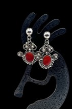 Boho Style 950 Sterling Silver Red Spiny Oyster Dangle Earrings - £31.44 GBP