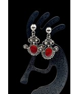 Boho Style 950 Sterling Silver Red Spiny Oyster Dangle Earrings - £31.59 GBP