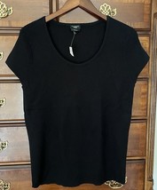 TALBOTS Black Ribbed Short Sleeve Pima Cotton Blend Sweater PXL petite X... - $19.78