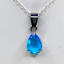 AXC Stunning Ice Blue Zircon Teardrop Gem &amp; Sterling 925 Silver Chain - £39.56 GBP