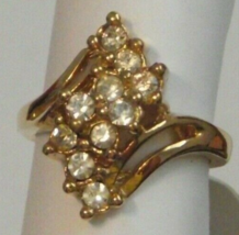 Vintage new nos 14K gold plated size 6 clear topaz cluster ring - $25.00