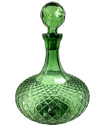 VINTAGE EMPOLI ITALY Green Diamond Patterned Decanter With Stopper 12&quot; L... - £73.95 GBP